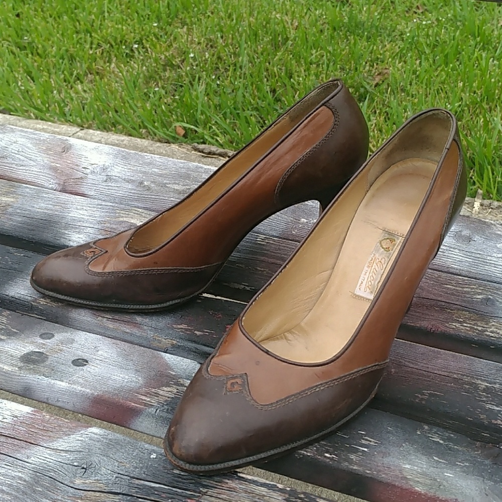Gucci Two Tone Brown Heels Vintage